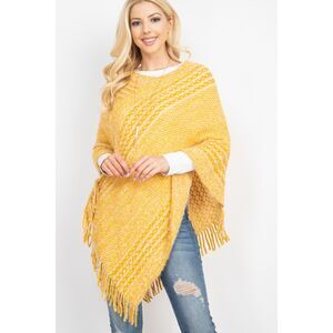 NF1A Striped Knit Tassel Hem Poncho